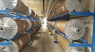 cantilever racking, storage of textile rolls